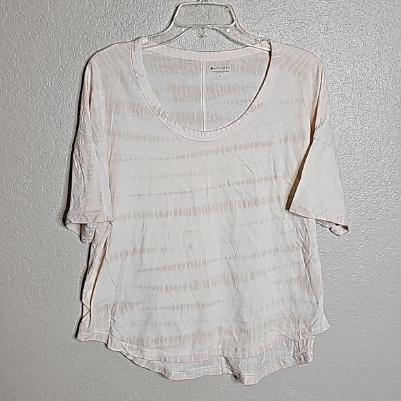 Athleta Small Tie Dye Organic Daily Tee shirt Sleeve tan ivory - Picture 1 of 8
